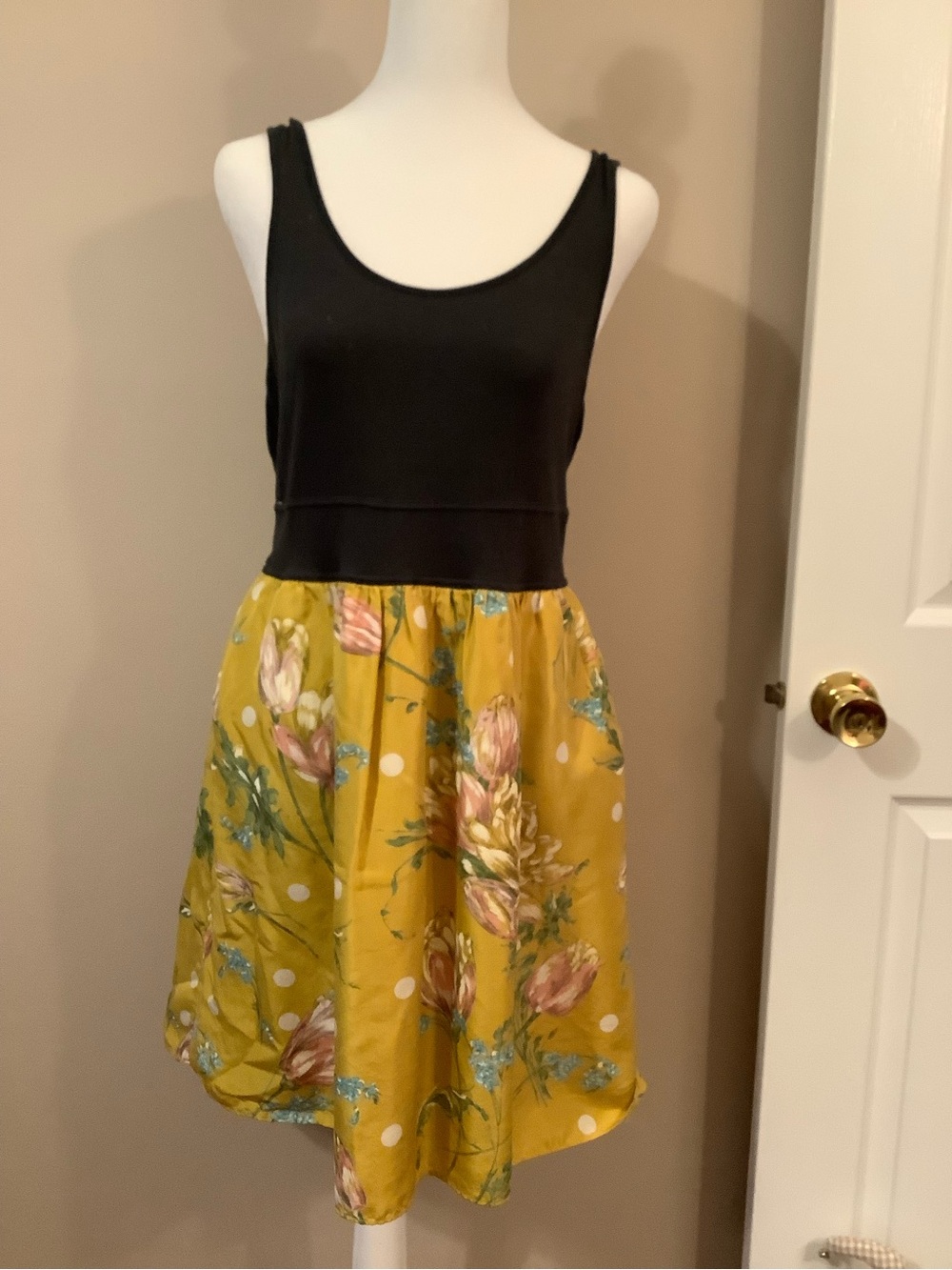 Maeve Black Tank Bodice with Yellow Floral Skirt Dress